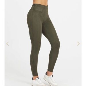 Spanx faux suede Olive Green and tang Leggings sz L petite Bundle of (2)